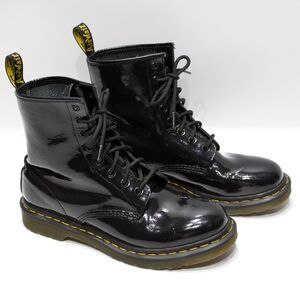 Dr. Doc Martens 1460W Black Shiny Patent Leather Combat Boots Women Size 10